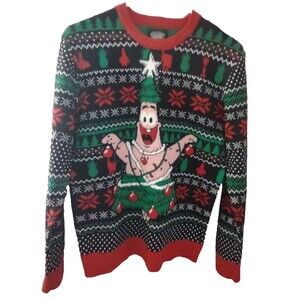 SpongeBob SquarePants Men's Small Patrick Star Knit Ugly Christmas Sweater Tree